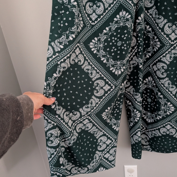 Chic Dark Green Patterned Wide Leg Paisley Elastic Waist Pullon Pant Large - Picture 3 of 4